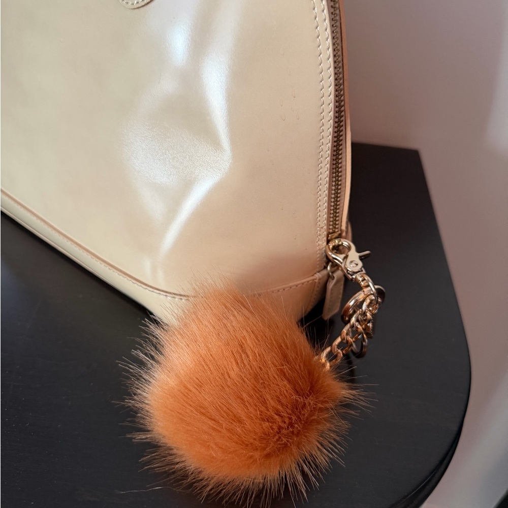 Beige Leather Handbag Gold Hardware - Made In Italy - Picture 3 of 7